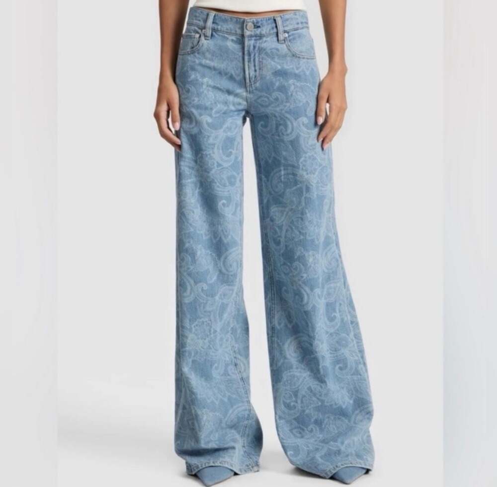 Alice + Olivia Amazing Low-Rise Baggy Jean in Laser Paisley